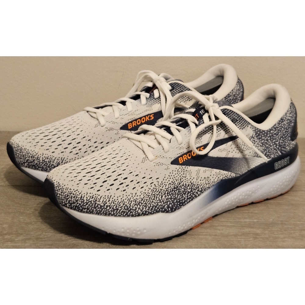 Brooks Ghost 16 Mens Running Shoes White Navy Orange 1104181D130 Size 11.5 D